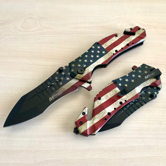 MTech 9” Tactical USA Flag Jumbo Spring Assisted Open Blade Folding Pocket Knife