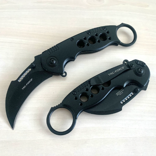 TAC-FORCE 7.75” Black Tactical Karambit Knife Spring Assisted Open Blade Folding Pocket knife