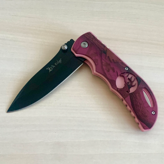 Elk Ridge 8” Pink Knife Cool Knife Assisted Folding Pocket Knife with Elk Engraved Handle