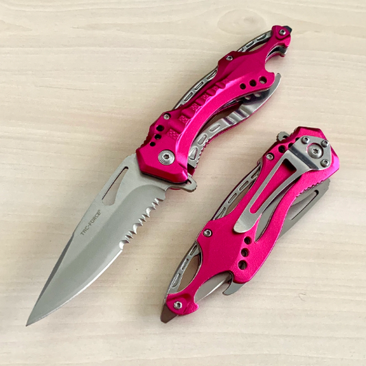 Tac-Force 8.25” Pink Cute Knife Tactical Spring Assisted Open Blade Folding Pocket knife with Bottle Opener