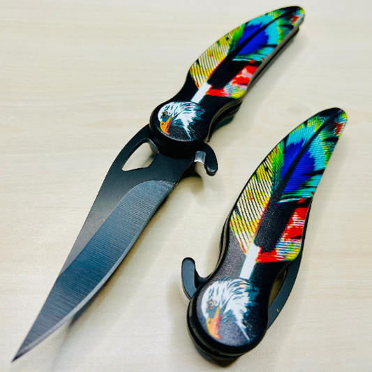 ElitEdge 8” Rainbow Feather Cute Tactical Spring Assisted Open Blade Folding Pocket knife