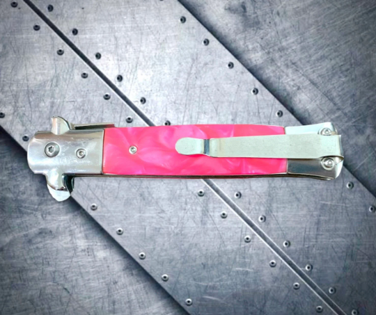 Falcon Knife Pink Classic Italian Milano Stiletto Spring Assisted Open Blade EDC Folding Pocket Knife