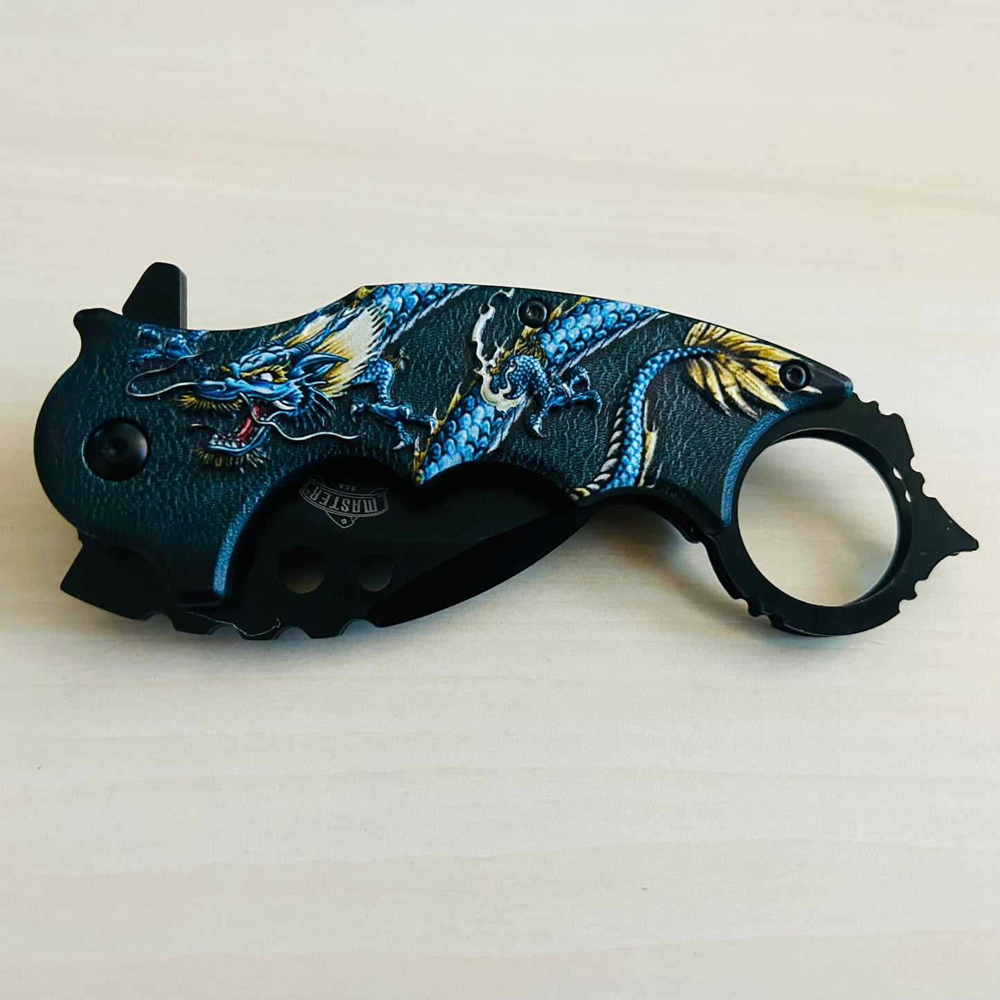 ElitEdge 7” Blue Dragon Karambit Knife Spring Assisted Open Blade Folding Pocket Knife. Hunting, Camping, Cute Knife. Cool Knife