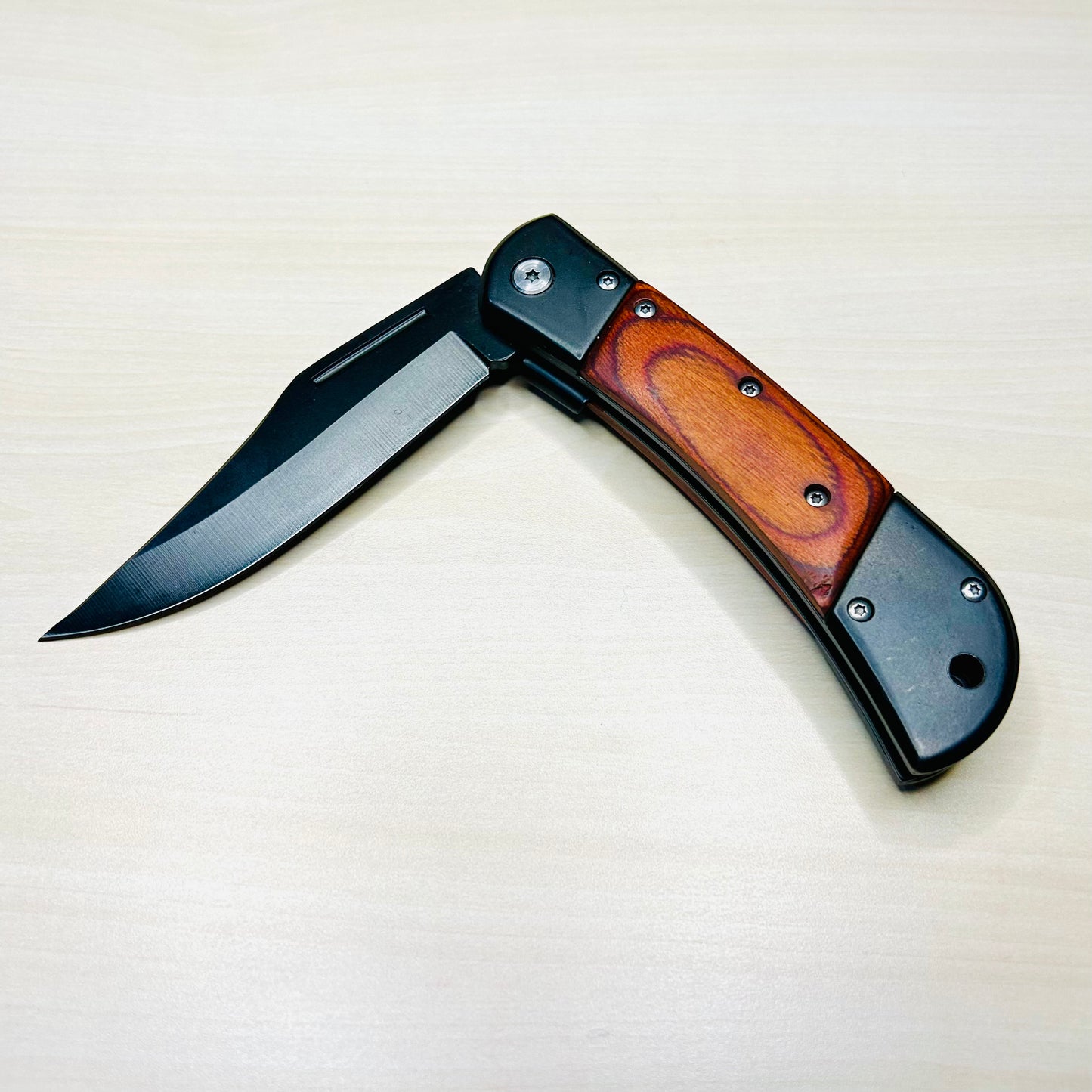 ElitEdge 8.75” Wood Black Cute Tactical Spring Assisted Open Blade Folding Pocket knife. Hunting, Camping, Cool Knife.