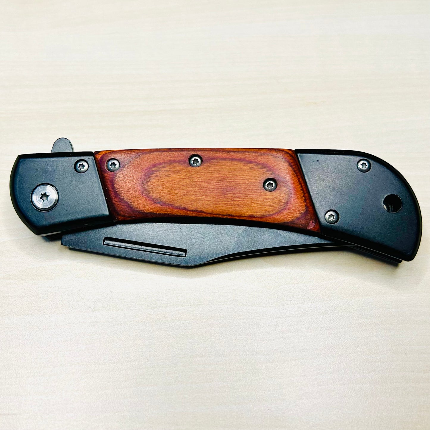 ElitEdge 8.75” Wood Black Cute Tactical Spring Assisted Open Blade Folding Pocket knife. Hunting, Camping, Cool Knife.