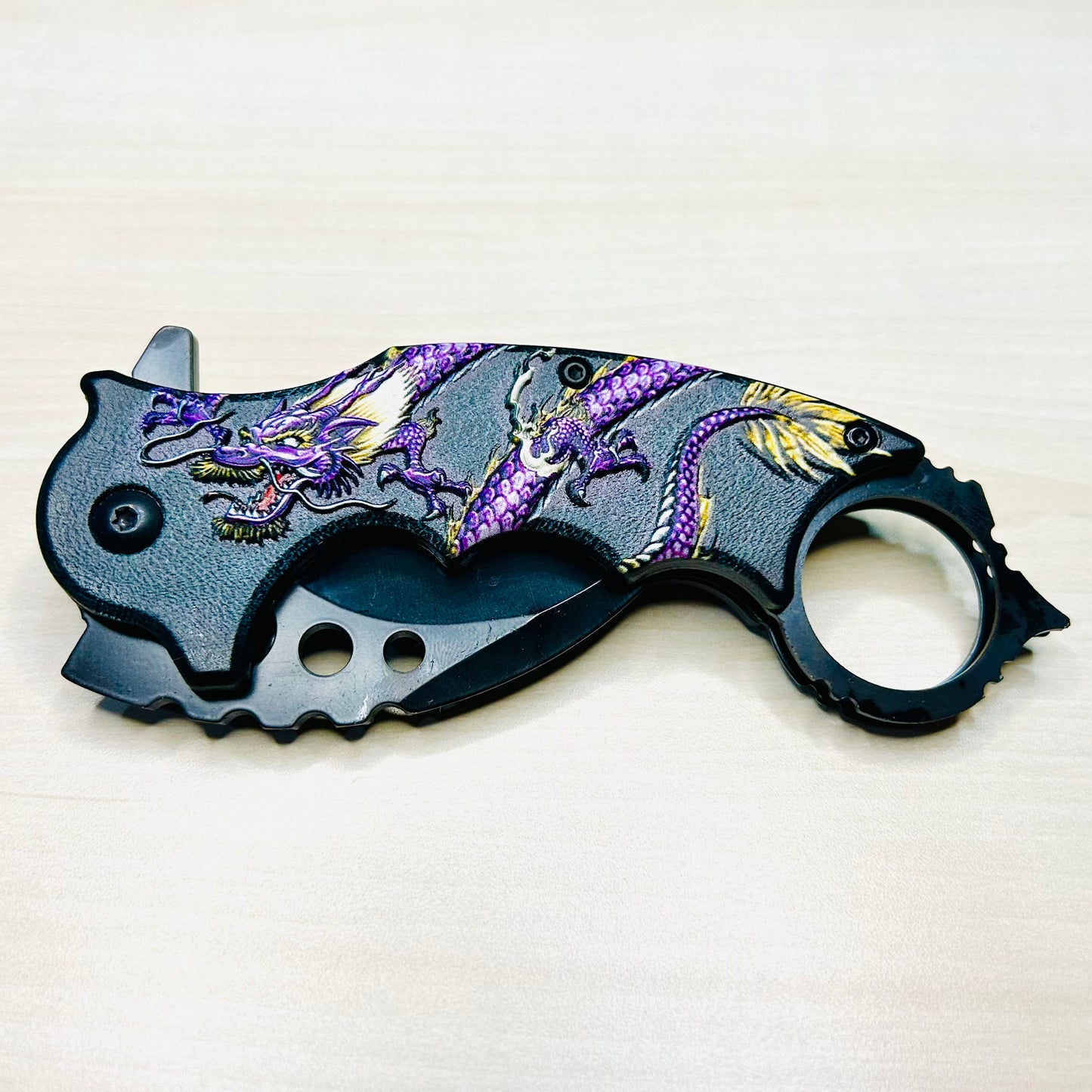 ElitEdge 7” Purple Dragon Karambit Knife Spring Assisted Open Blade Folding Pocket Knife. Hunting, Camping, Cute Knife. Cool Knife