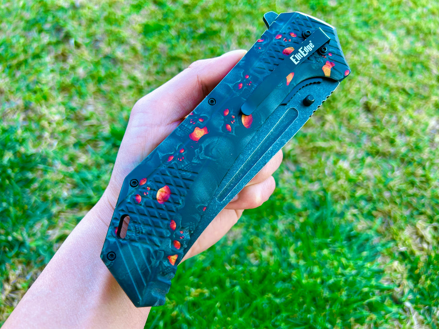 ElitEdge 12.25” Giant Skull Knife Tactical Spring Assisted Open Blade Folding Pocket knife. Hunting, Camping, Cute Knife, Cool Knife