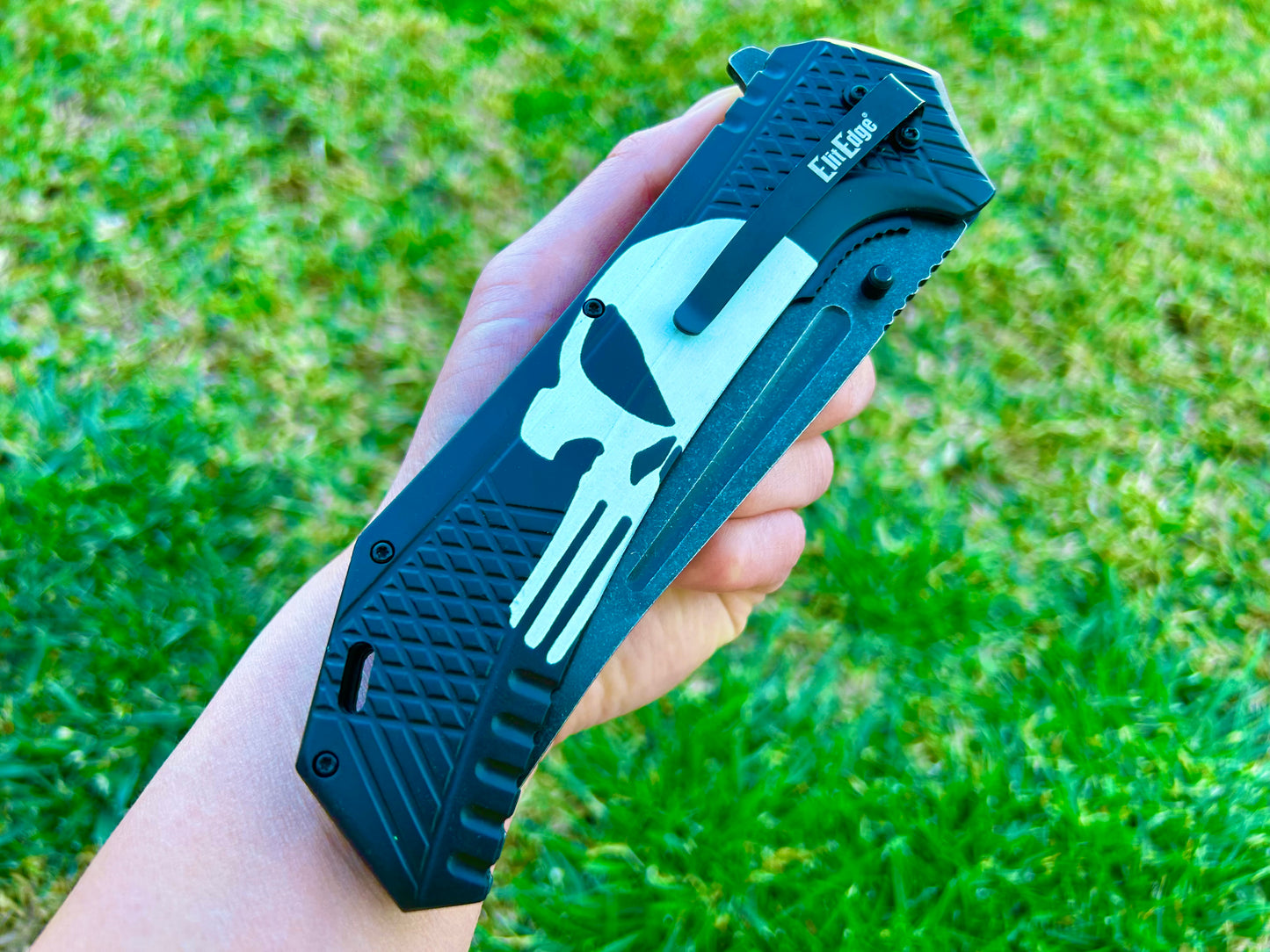 ElitEdge 12.25” Giant Skull Knife Tactical Spring Assisted Open Blade Folding Pocket knife. Hunting, Camping, Cute Knife, Cool Knife