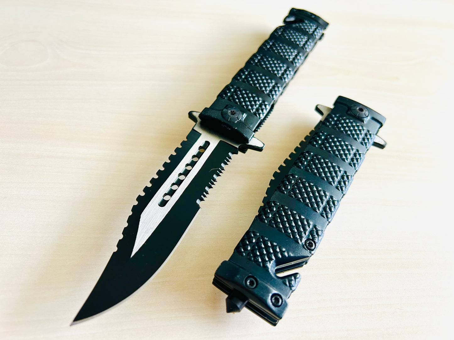 ElitEdge 8.5” Black Military Tactical Cool Knife Spring Assisted Open Blade Folding Pocket knife. Hunting, Camping, Cute Knife. Cool Knives