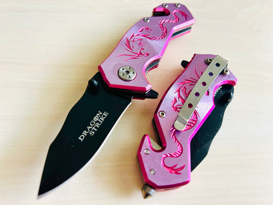 ElitEdge 6” Pink Dragon Mini Cute Knife Spring Assisted Open Blade Folding Pocket Knife. Hunting, Camping, Cute Knife. Cool Knife