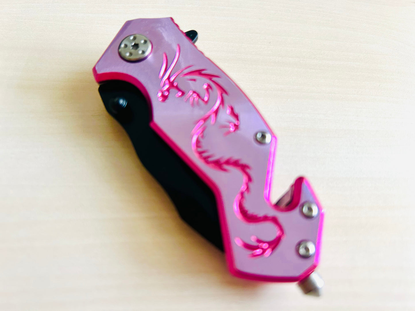ElitEdge 6” Pink Dragon Mini Cute Knife Spring Assisted Open Blade Folding Pocket Knife. Hunting, Camping, Cute Knife. Cool Knife