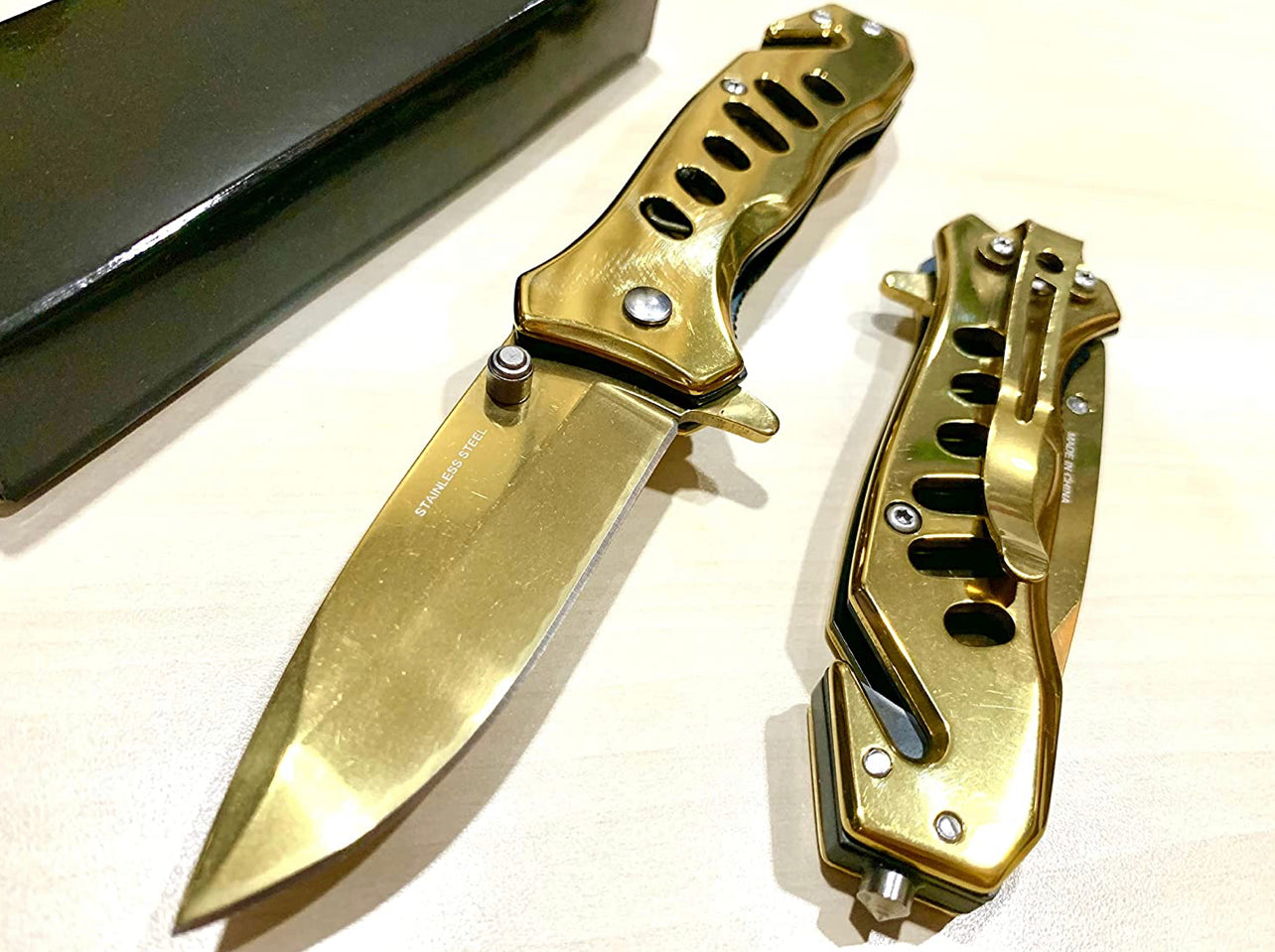 SuperKnife 6.75” Gold Tactical Cute Spring Assisted Open Blade Folding Pocket Knife. Cute Knife, Cool Knife, Pretty Knife, Pocket Knives