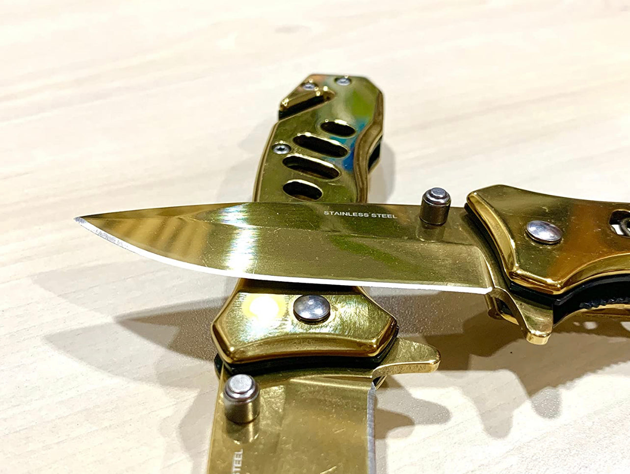 SuperKnife 6.75” Gold Tactical Cute Spring Assisted Open Blade Folding Pocket Knife. Cute Knife, Cool Knife, Pretty Knife, Pocket Knives
