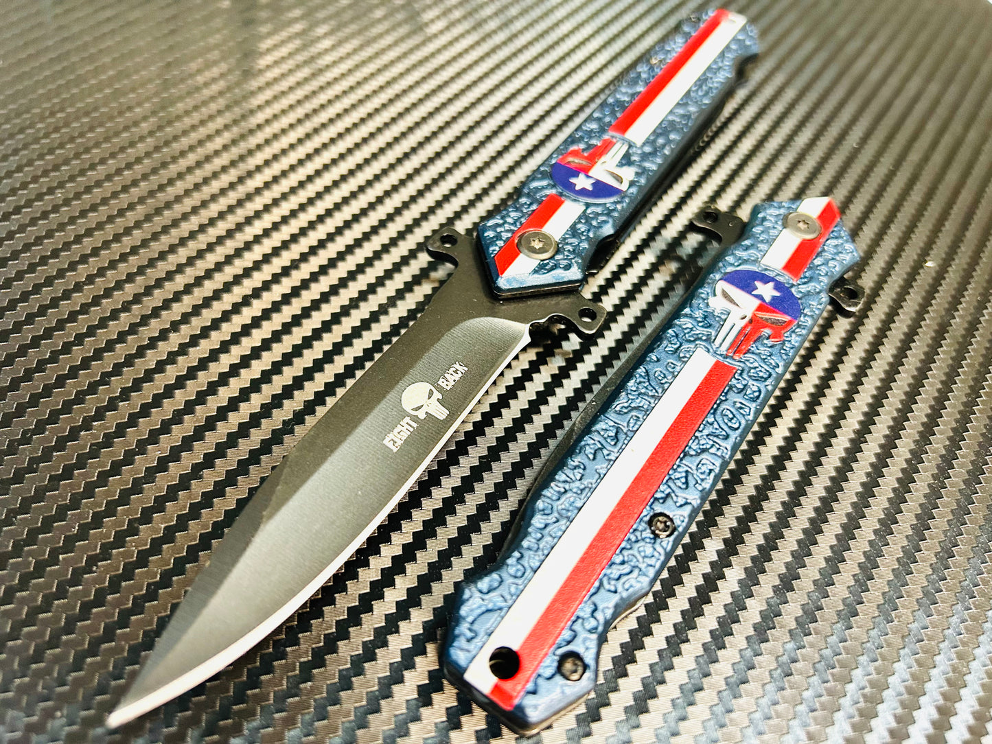 ElitEdge 8” USA Flag Skull Tactical Spring Assisted Open Blade Pocket Knife Cool Knife Cute Knife