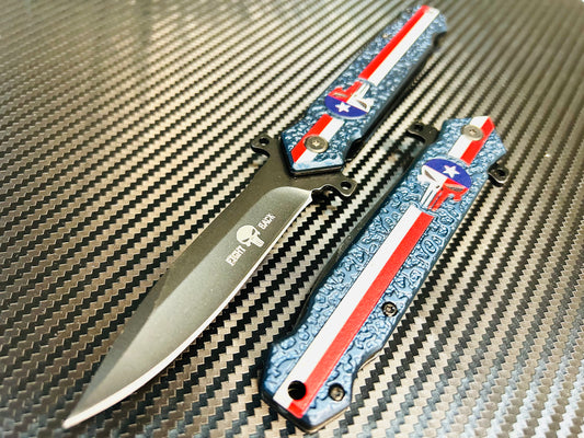 ElitEdge 8” USA Flag Skull Tactical Spring Assisted Open Blade Pocket Knife Cool Knife Cute Knife