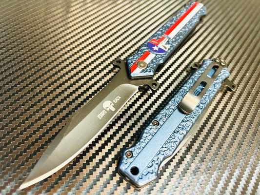 ElitEdge 8” USA Flag Skull Tactical Spring Assisted Open Blade Pocket Knife Cool Knife Cute Knife