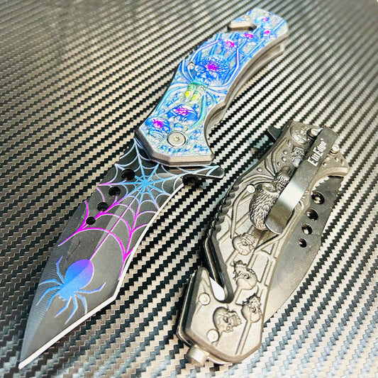 ElitEdge 8.5” Purple Spider Tactical Spring Assisted Open Blade Folding Pocket Knife Cool Knife Cute Knife Hunting Knife