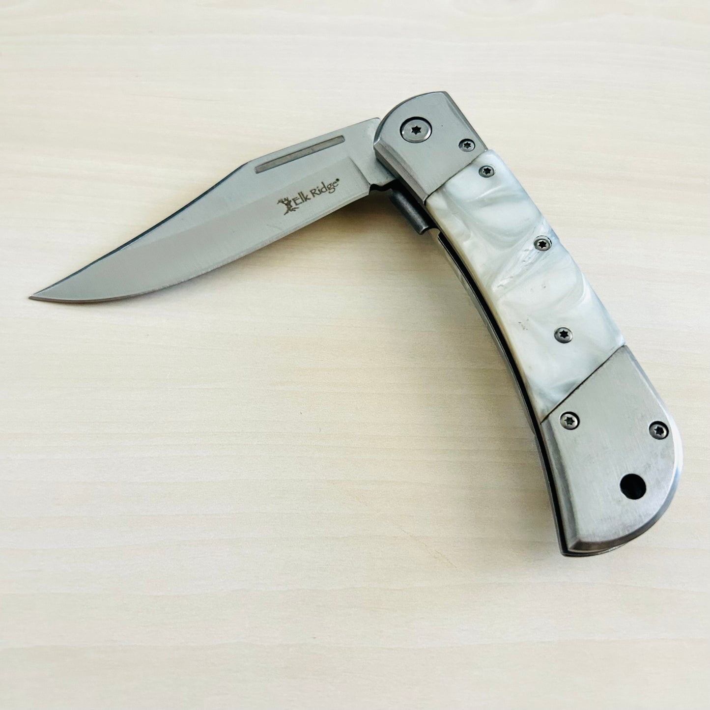 ElitEdge 8.75” Pearl Cute Tactical Silver Spring Assisted Open Blade Folding Pocket knife. Hunting, Camping, Cool Knife