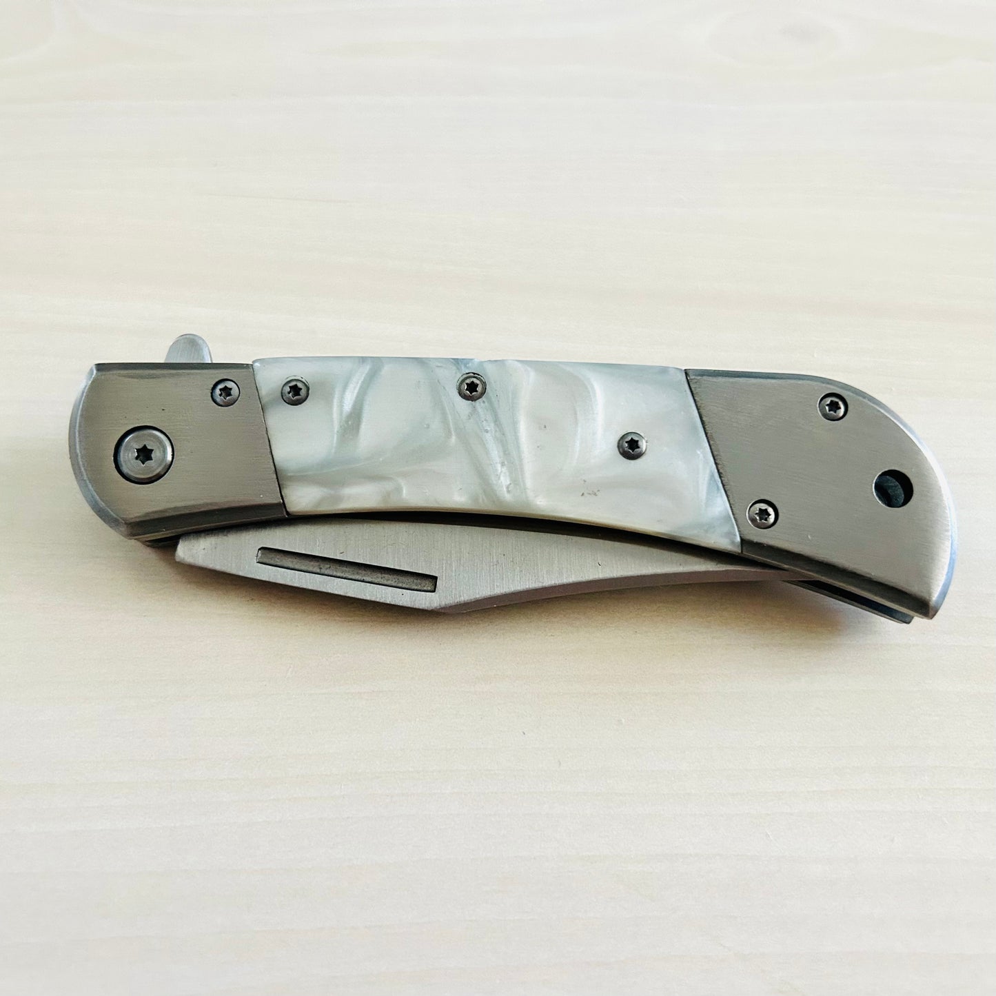 ElitEdge 8.75” Pearl Cute Tactical Silver Spring Assisted Open Blade Folding Pocket knife. Hunting, Camping, Cool Knife