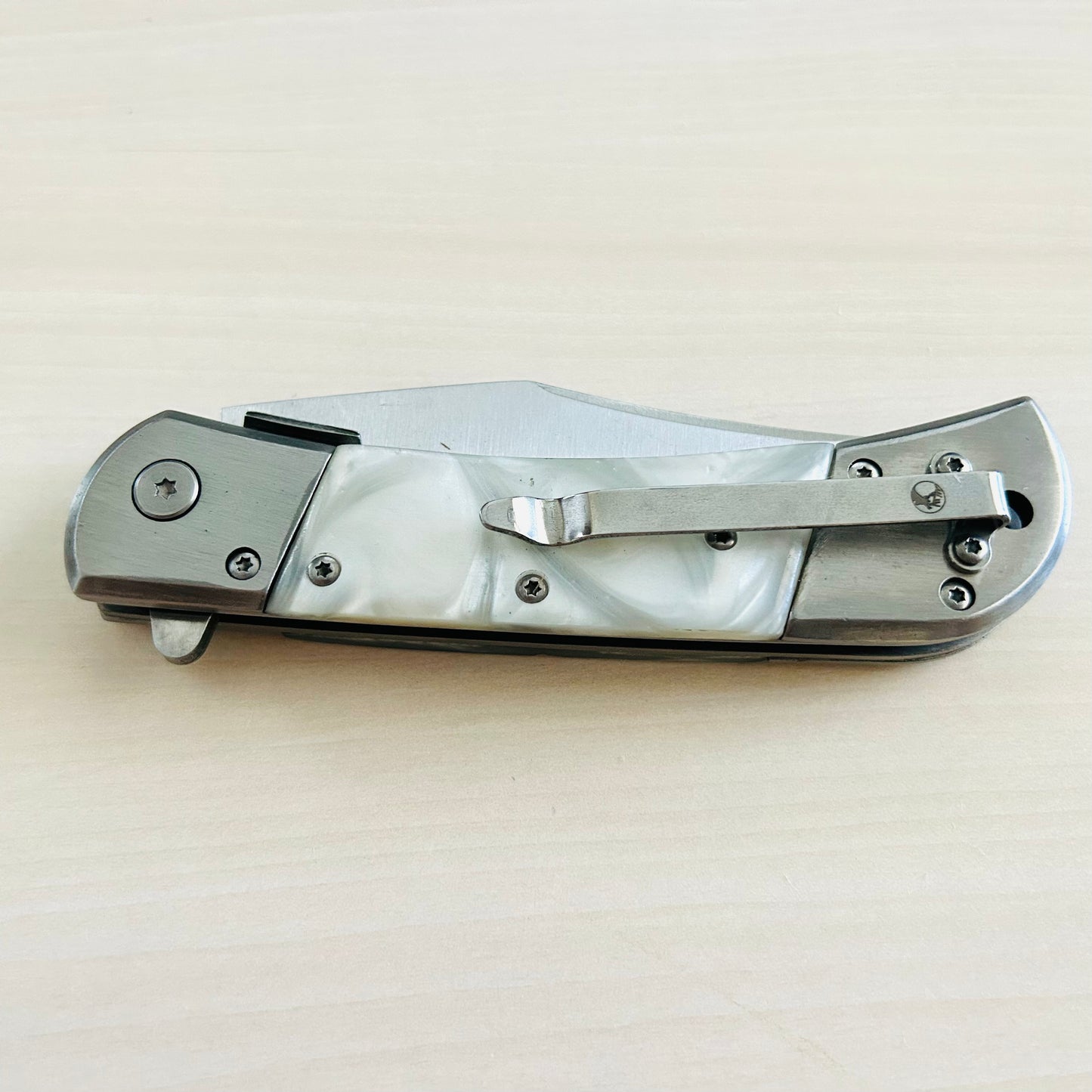 ElitEdge 8.75” Pearl Cute Tactical Silver Spring Assisted Open Blade Folding Pocket knife. Hunting, Camping, Cool Knife