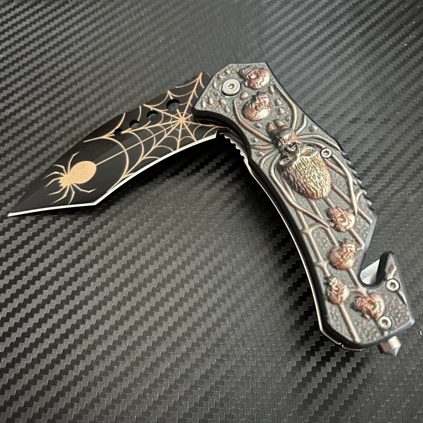ElitEdge 8.5” Black Spider Tactical Spring Assisted Open Blade Folding Pocket Knife Cool Knife Cute Knife Hunting Knife