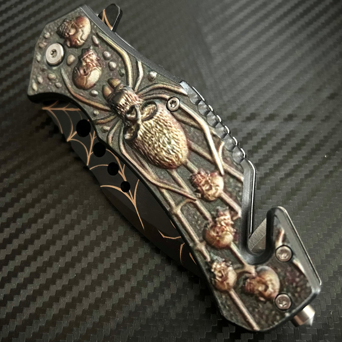 ElitEdge 8.5” Black Spider Tactical Spring Assisted Open Blade Folding Pocket Knife Cool Knife Cute Knife Hunting Knife