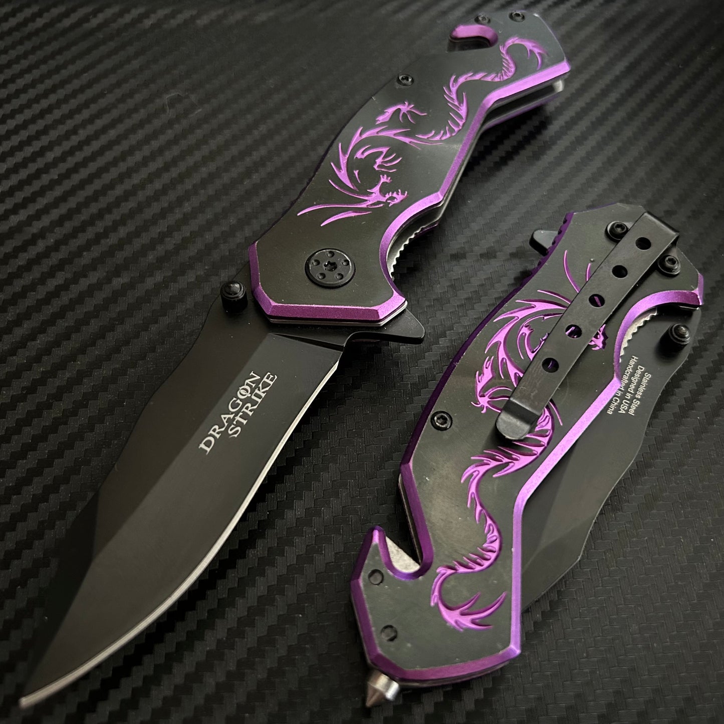 ElitEdge 8” Purple Dragon Mini Cute Knife Spring Assisted Open Blade Folding Pocket Knife. Hunting, Camping, Cute Knife. Cool Knife