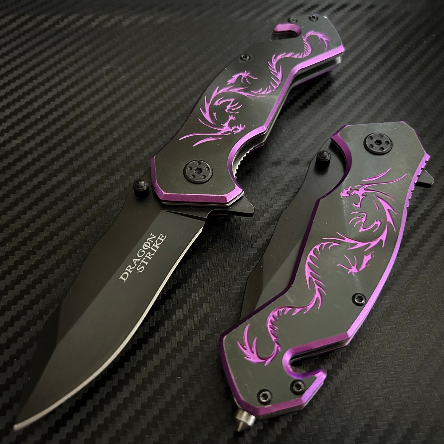 ElitEdge 8” Purple Dragon Mini Cute Knife Spring Assisted Open Blade Folding Pocket Knife. Hunting, Camping, Cute Knife. Cool Knife