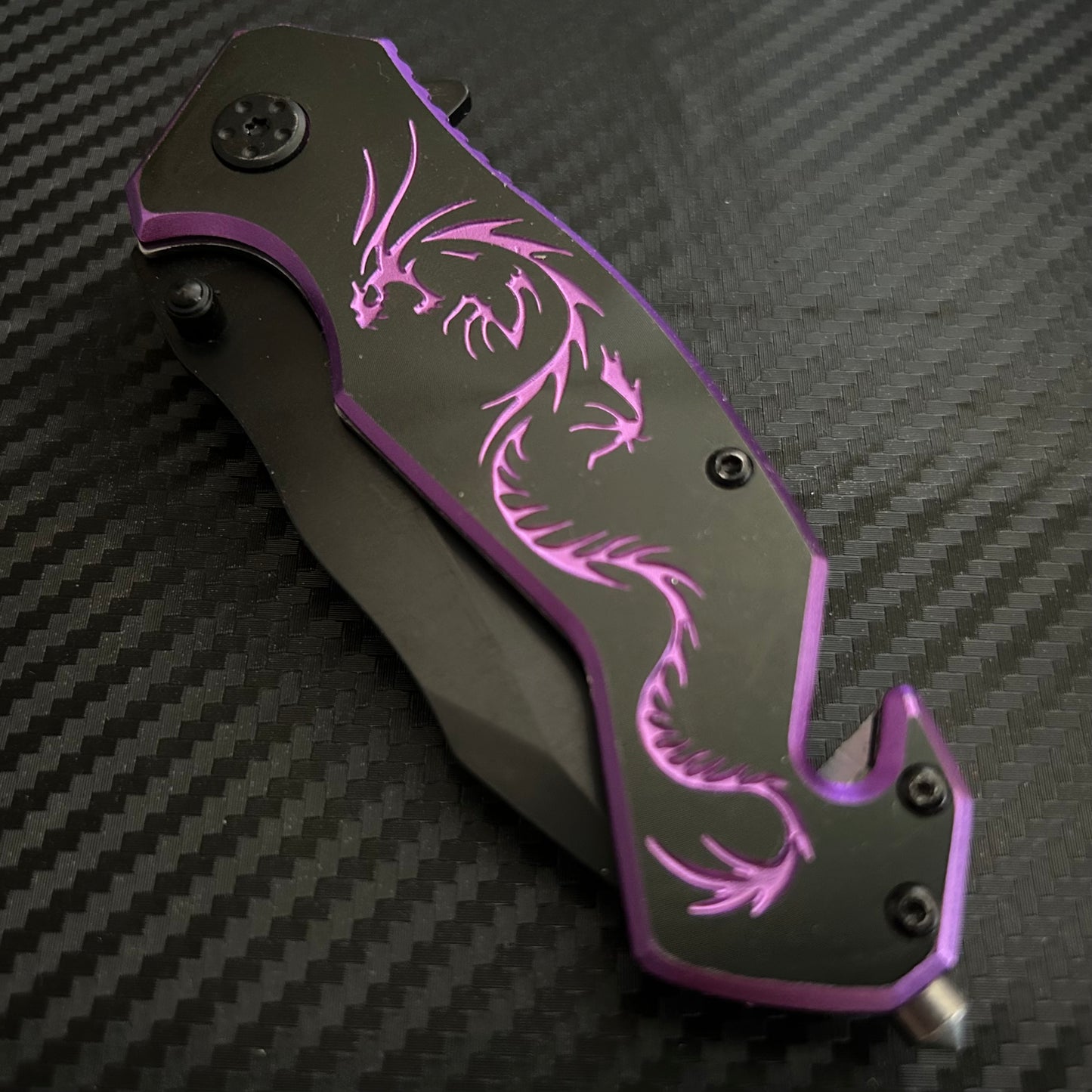 ElitEdge 8” Purple Dragon Mini Cute Knife Spring Assisted Open Blade Folding Pocket Knife. Hunting, Camping, Cute Knife. Cool Knife