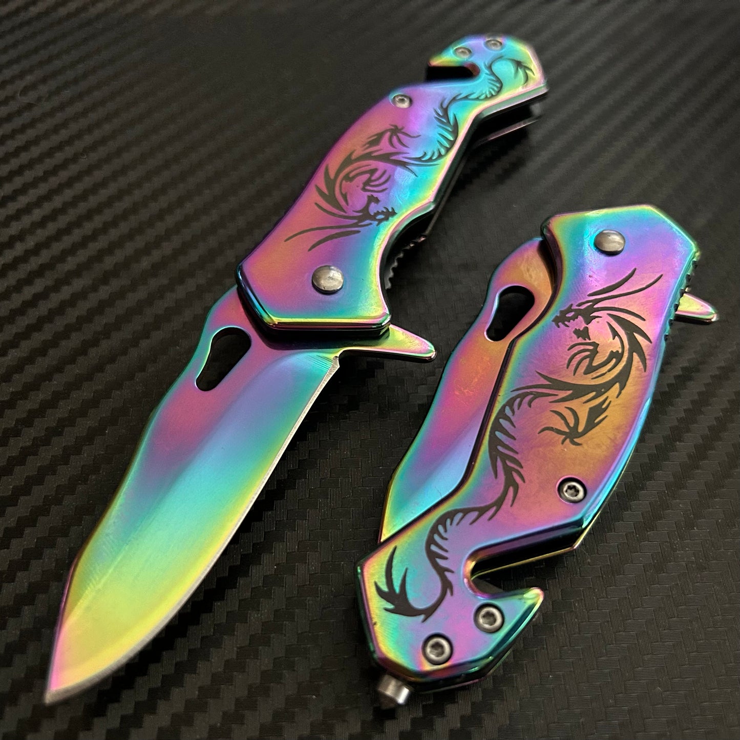 ElitEdge 6” Rainbow Dragon Mini Cute Knife Spring Assisted Open Blade Folding Pocket Knife. Hunting, Camping, Cute Knife. Cool Knife.