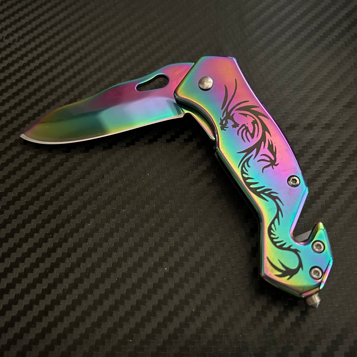 ElitEdge 6” Rainbow Dragon Mini Cute Knife Spring Assisted Open Blade Folding Pocket Knife. Hunting, Camping, Cute Knife. Cool Knife.