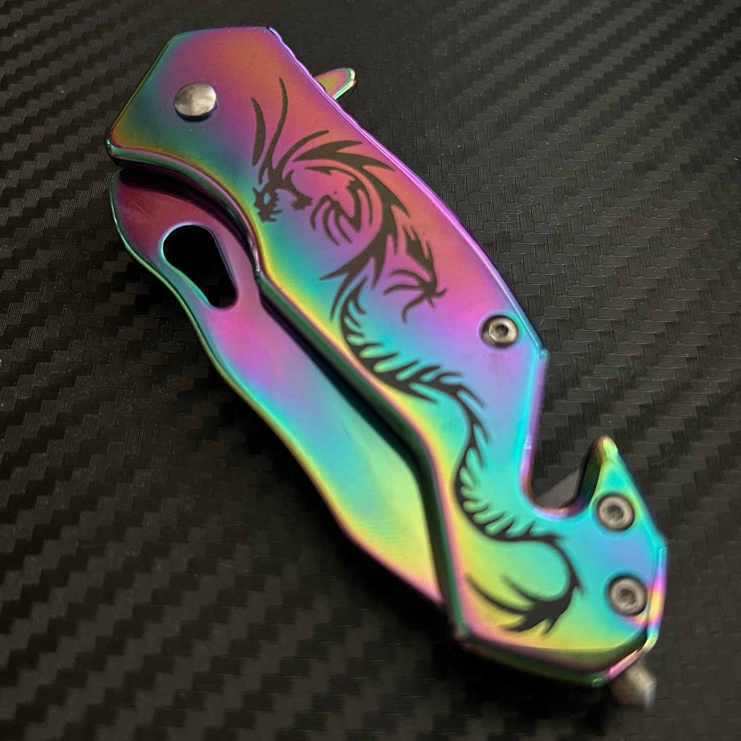 ElitEdge 6” Rainbow Dragon Mini Cute Knife Spring Assisted Open Blade Folding Pocket Knife. Hunting, Camping, Cute Knife. Cool Knife.