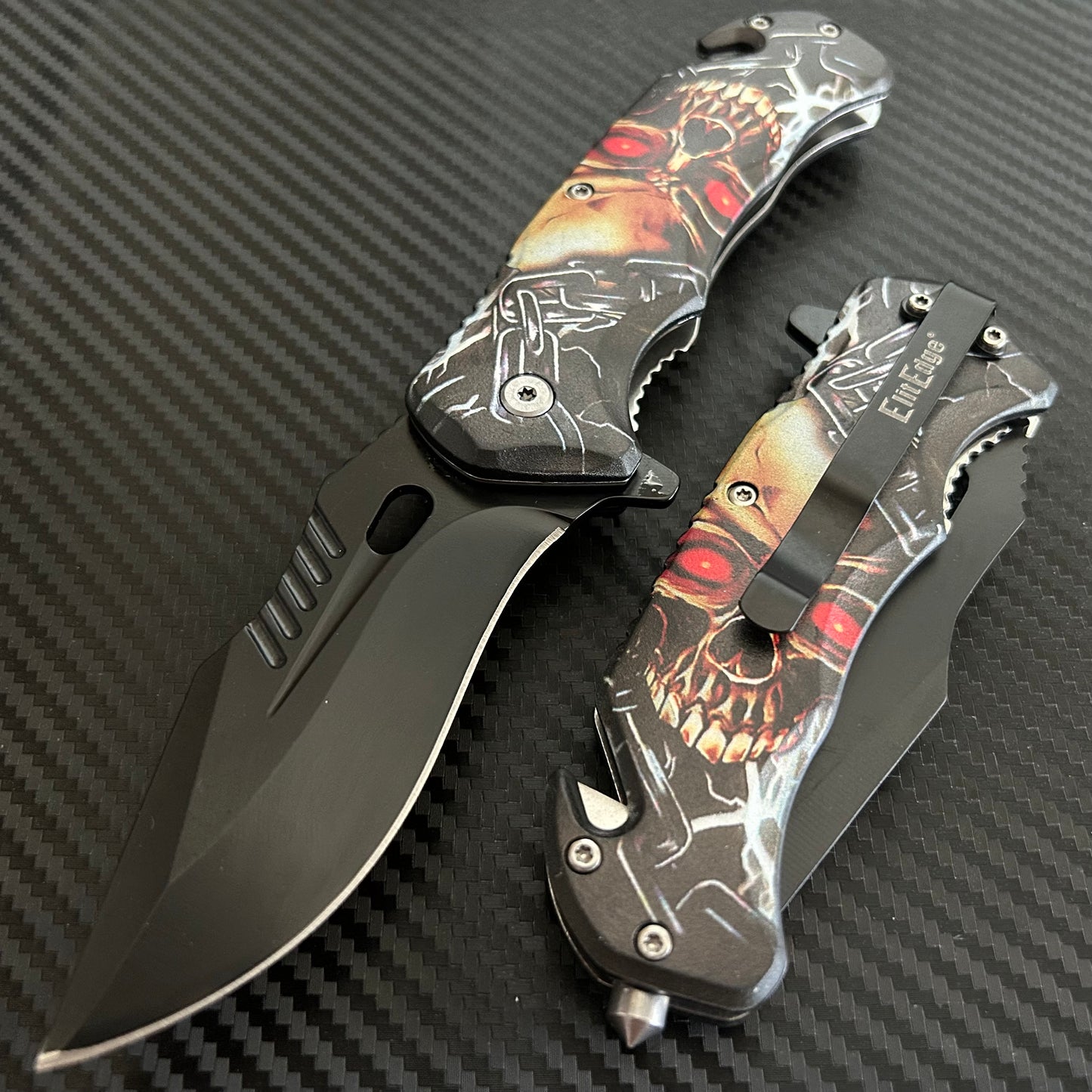 ElitEdge 8.5” Skull Tactical Spring Assisted Open Blade Folding Pocket Knife Cool Knife Cute Knife Hunting Knife