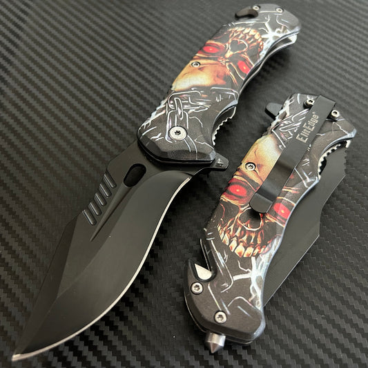 ElitEdge 8.5” Skull Tactical Spring Assisted Open Blade Folding Pocket Knife Cool Knife Cute Knife Hunting Knife
