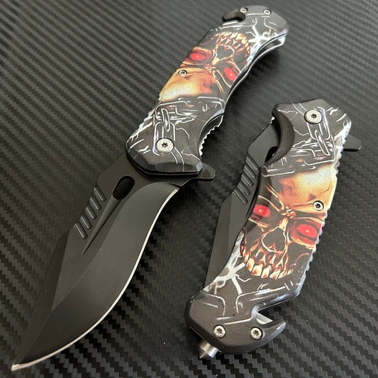 ElitEdge 8.5” Skull Tactical Spring Assisted Open Blade Folding Pocket Knife Cool Knife Cute Knife Hunting Knife