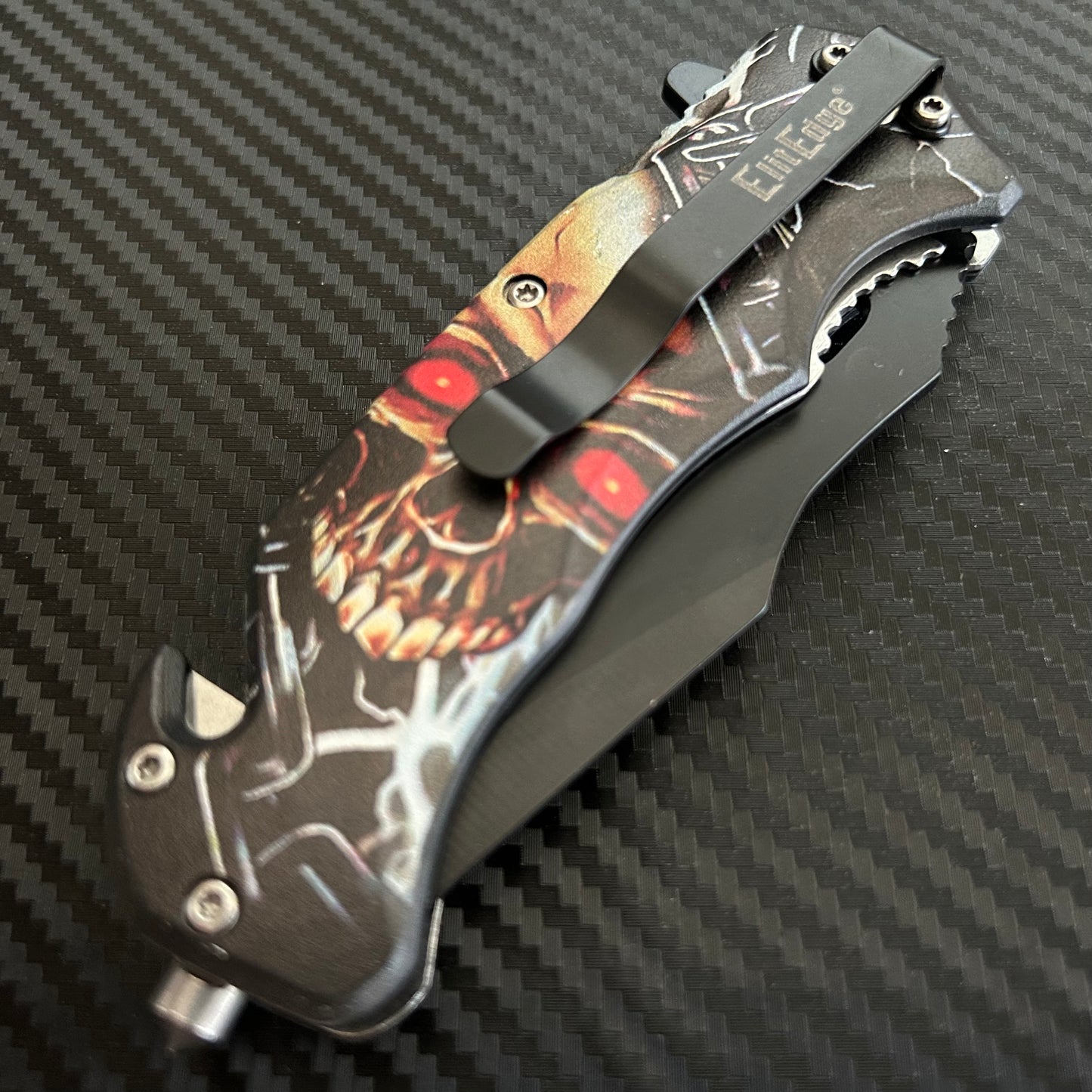 ElitEdge 8.5” Skull Tactical Spring Assisted Open Blade Folding Pocket Knife Cool Knife Cute Knife Hunting Knife