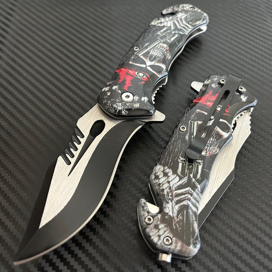 ElitEdge 8.5” Skull Tactical Spring Assisted Open Blade Folding Pocket Knife Cool Knife Cute Knife Hunting Knife