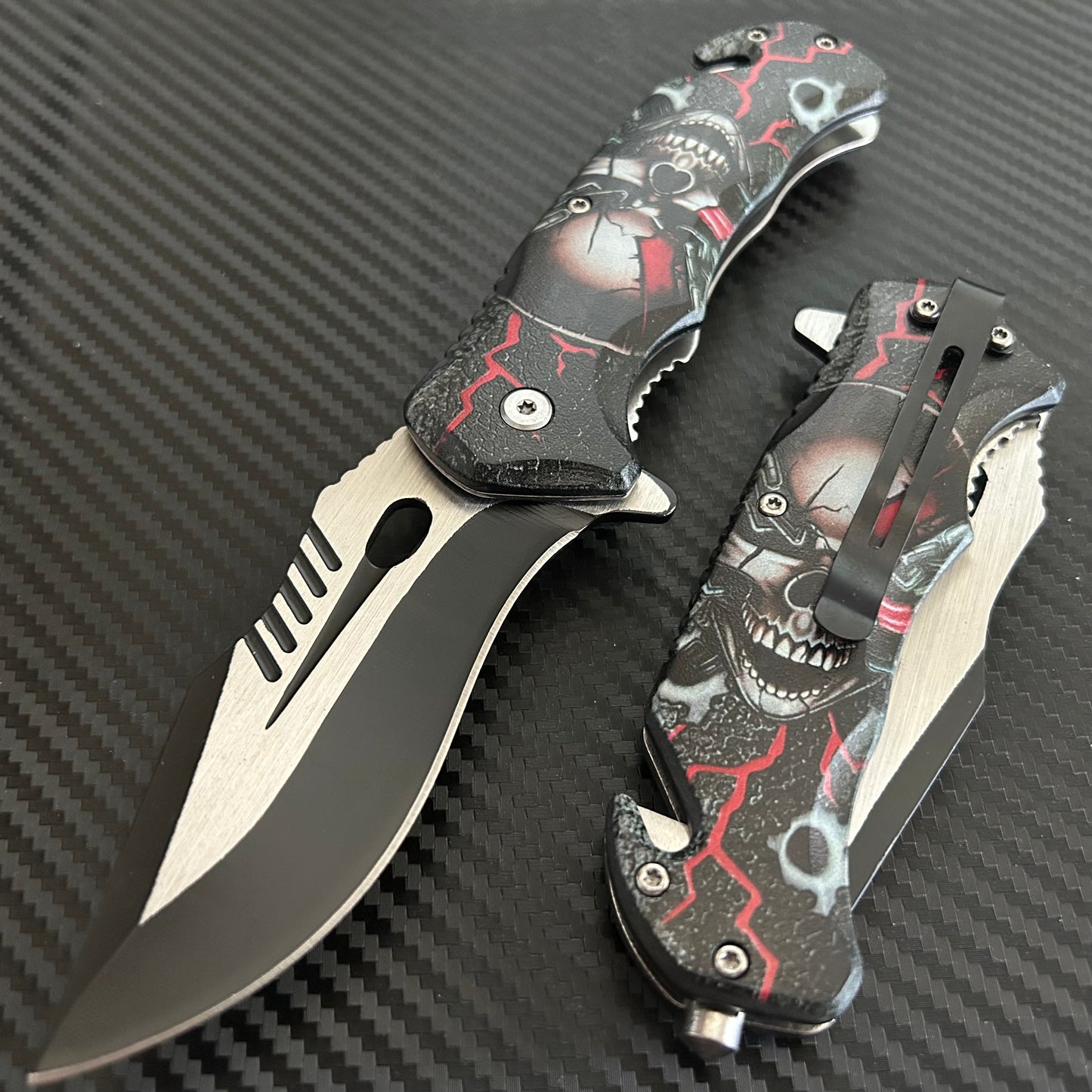ElitEdge 8.5” Skull Tactical Spring Assisted Open Blade Folding Pocket Knife Cool Knife Cute Knife Hunting Knife