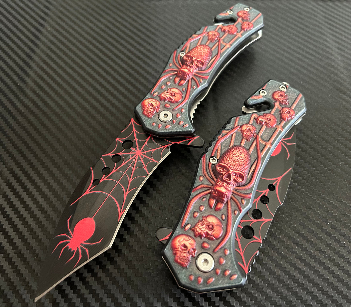 ElitEdge 8.5” Red Spider Tactical Spring Assisted Open Blade Folding Pocket Knife Cool Knife Cute Knife Hunting Knife