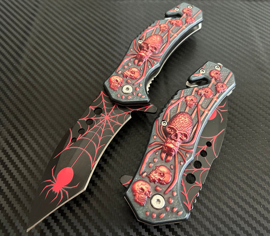 ElitEdge 8.5” Red Spider Tactical Spring Assisted Open Blade Folding Pocket Knife Cool Knife Cute Knife Hunting Knife