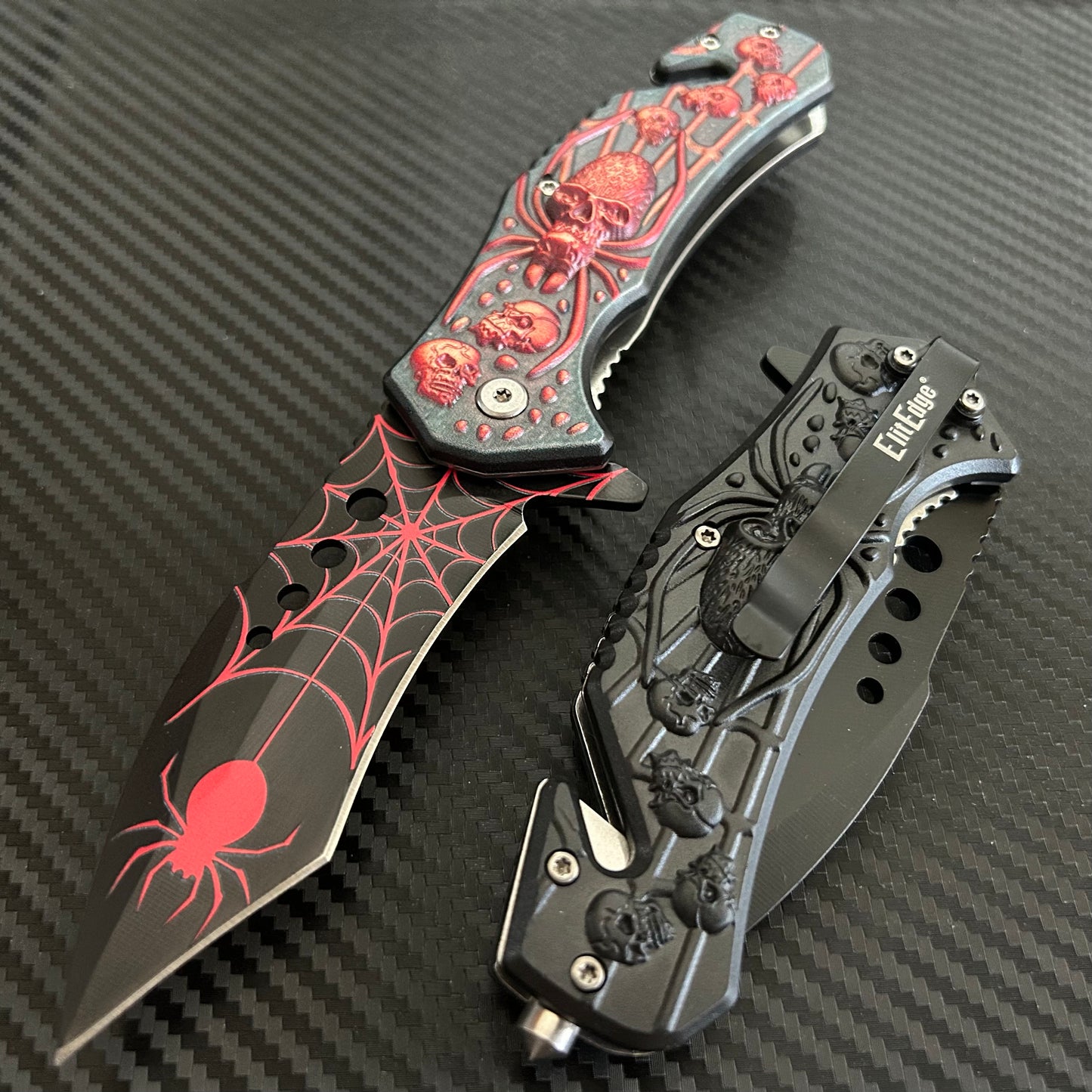 ElitEdge 8.5” Red Spider Tactical Spring Assisted Open Blade Folding Pocket Knife Cool Knife Cute Knife Hunting Knife