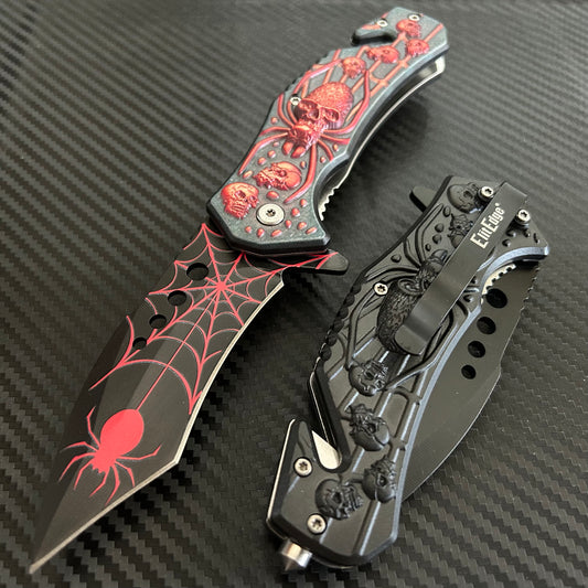 ElitEdge 8.5” Red Spider Tactical Spring Assisted Open Blade Folding Pocket Knife Cool Knife Cute Knife Hunting Knife