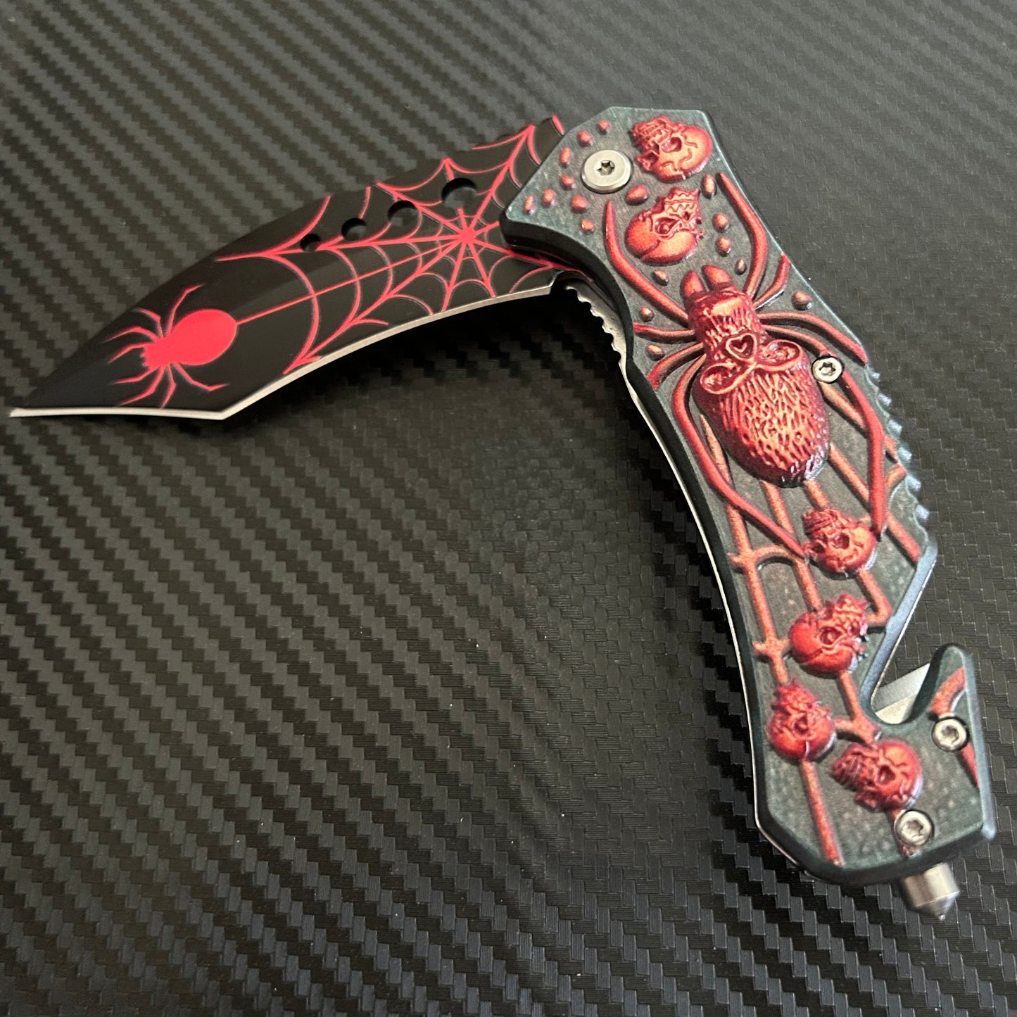ElitEdge 8.5” Red Spider Tactical Spring Assisted Open Blade Folding Pocket Knife Cool Knife Cute Knife Hunting Knife