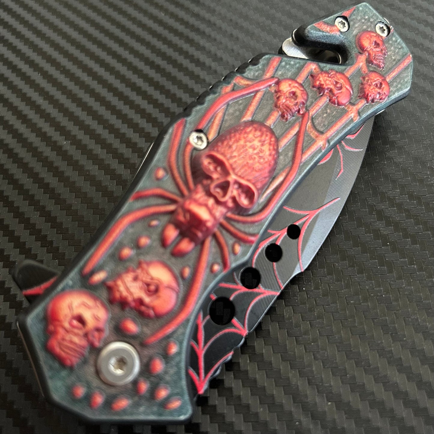 ElitEdge 8.5” Red Spider Tactical Spring Assisted Open Blade Folding Pocket Knife Cool Knife Cute Knife Hunting Knife