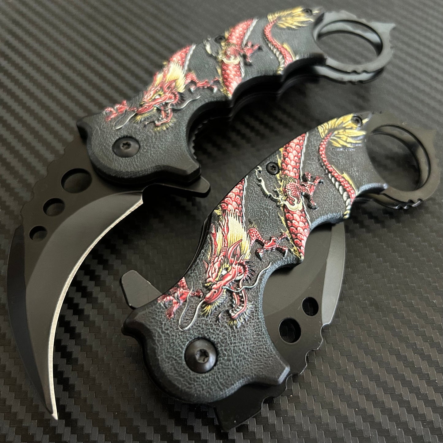ElitEdge 7” Red Dragon Karambit Knife Spring Assisted Open Blade Folding Pocket Knife. Hunting, Camping, Cute Knife. Cool Knife
