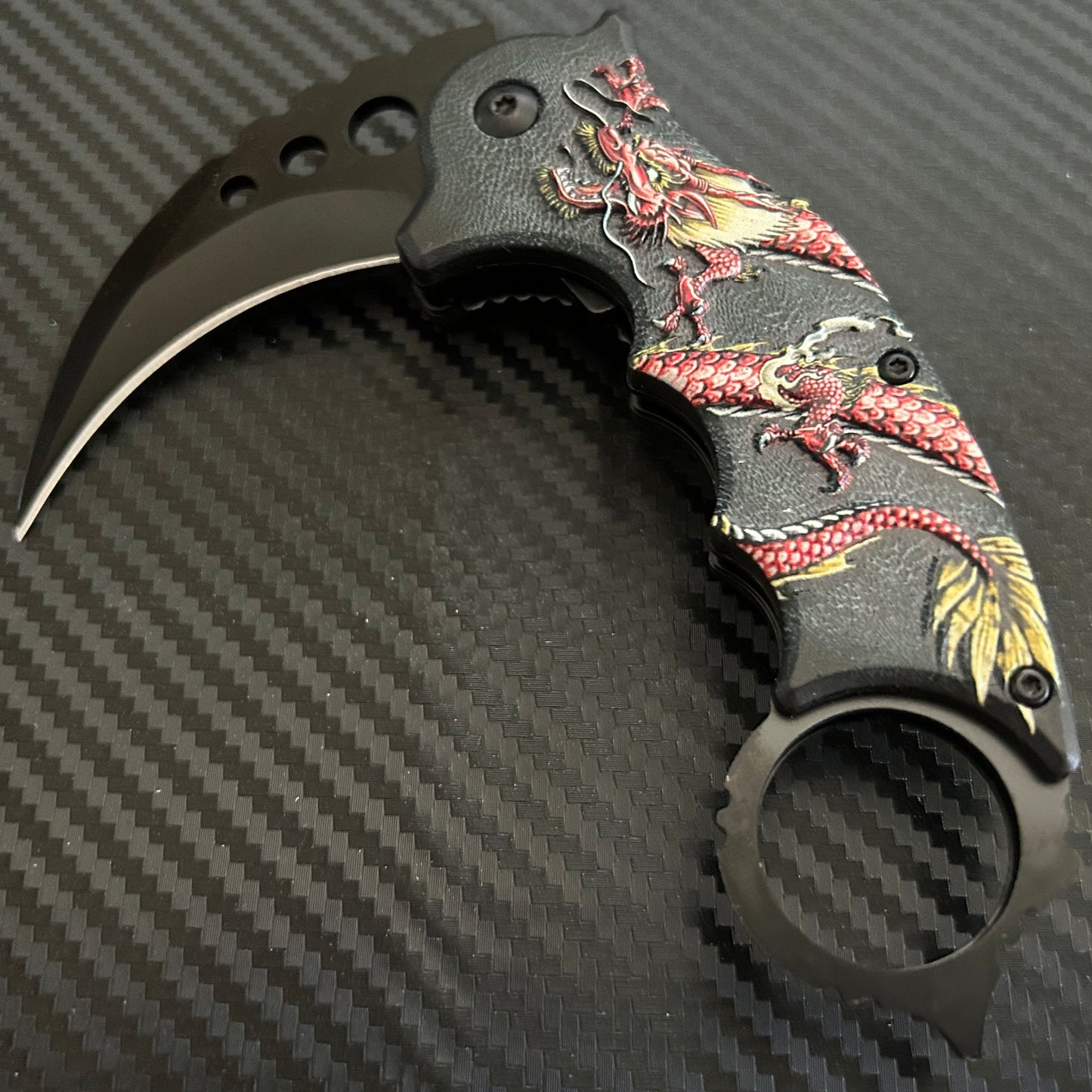 ElitEdge 7” Red Dragon Karambit Knife Spring Assisted Open Blade Folding Pocket Knife. Hunting, Camping, Cute Knife. Cool Knife