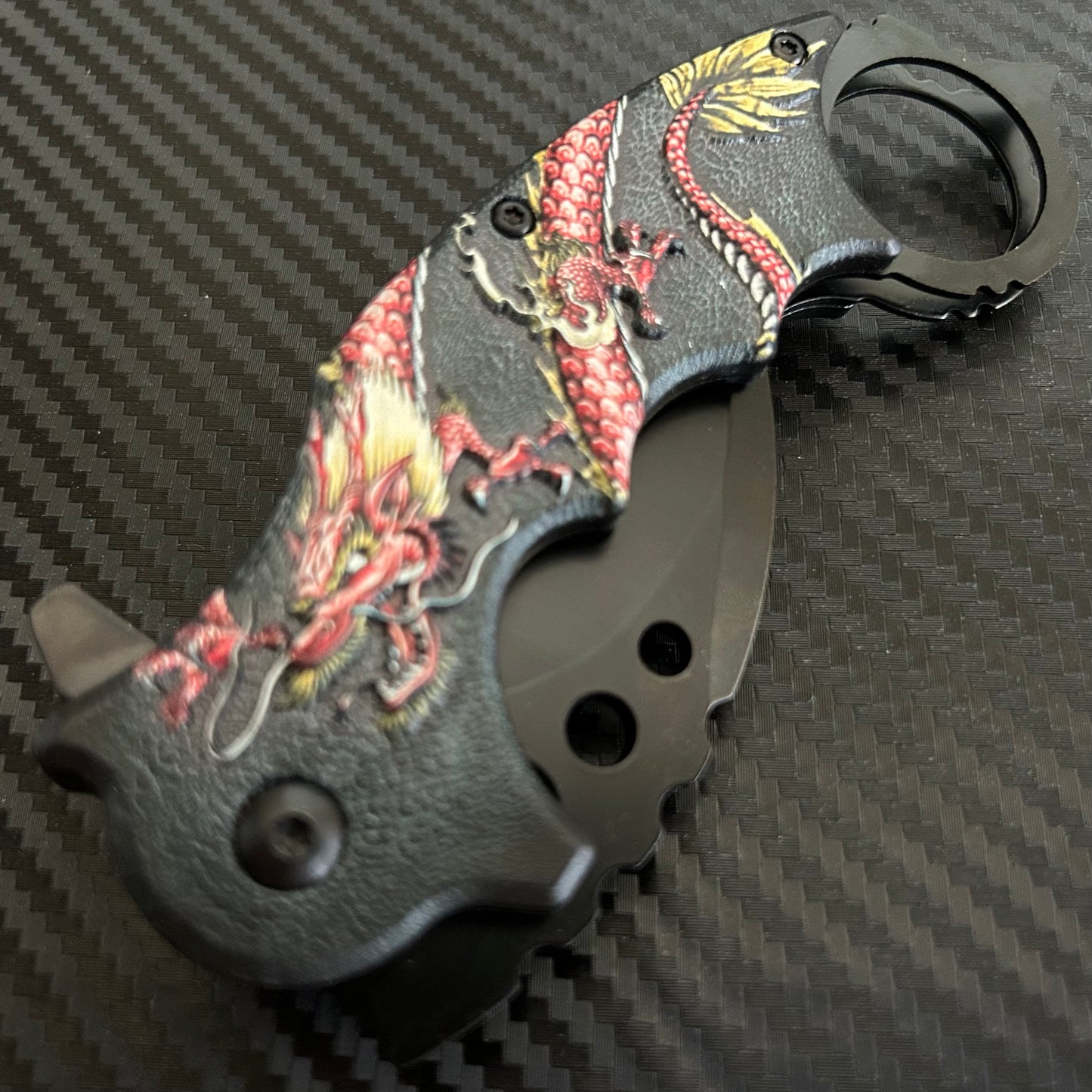 ElitEdge 7” Red Dragon Karambit Knife Spring Assisted Open Blade Folding Pocket Knife. Hunting, Camping, Cute Knife. Cool Knife