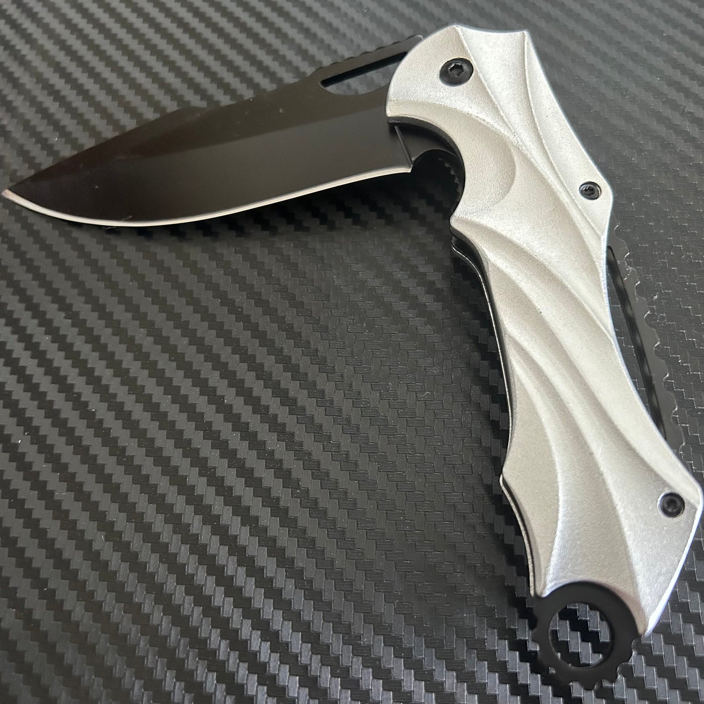 ElitEdge 8.5” Silver Military Tactical Cool Knife Spring Assisted Open Blade Folding Pocket knife. Hunting, Camping, Cute Knife. Cute Knives