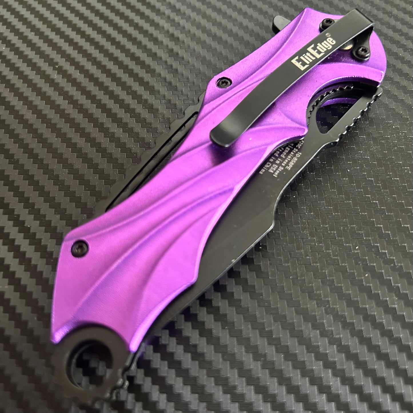 ElitEdge 8.5” Purple Military Tactical Cool Knife Spring Assisted Open Blade Folding Pocket knife. Hunting, Camping, Cute Knife. Cool Knives