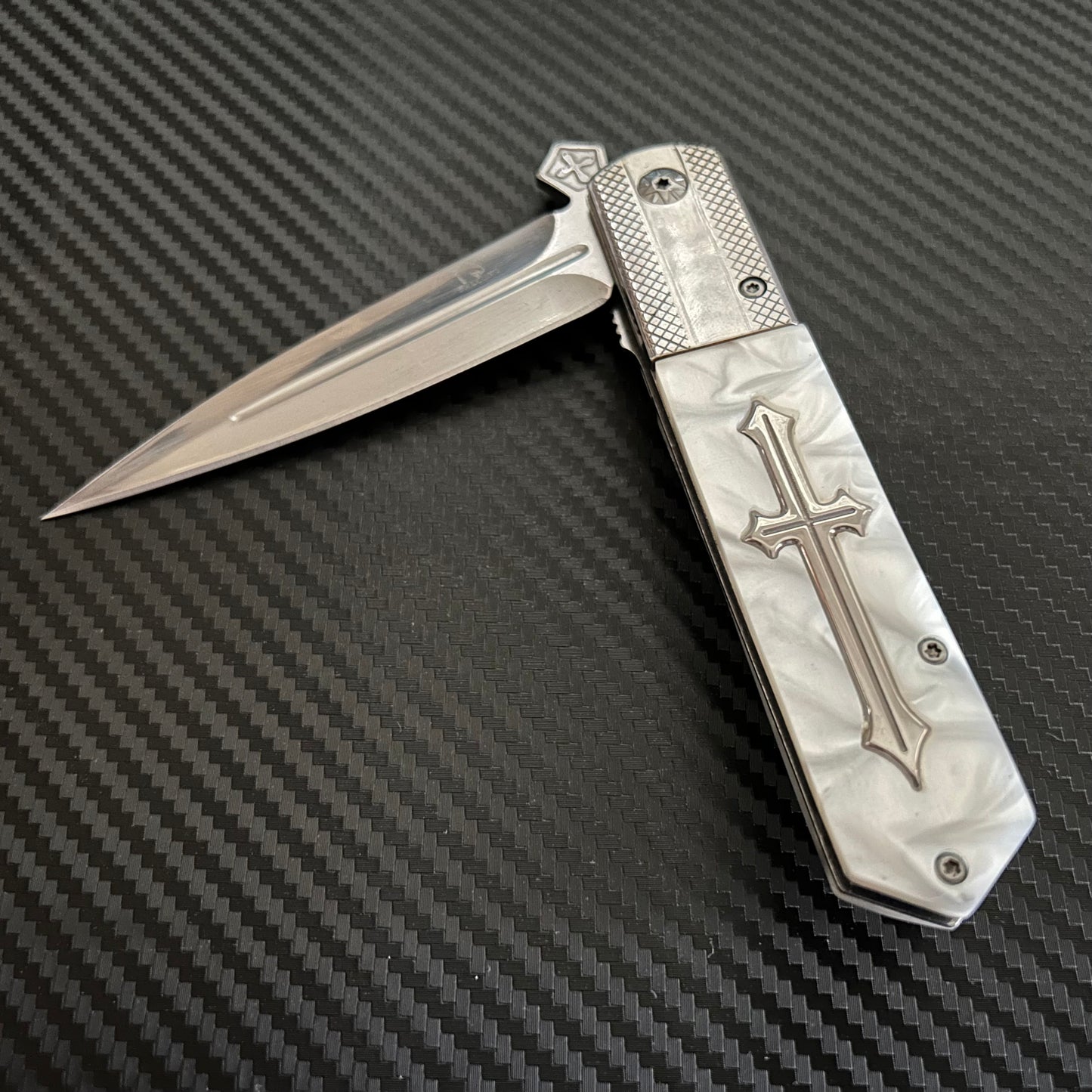BladeDealUSA 9” Pearl Cross Cute Knife Spring Assisted Open Blade Folding Pocket Knife. Hunting, Camping, Cute Knife. Cool Knife